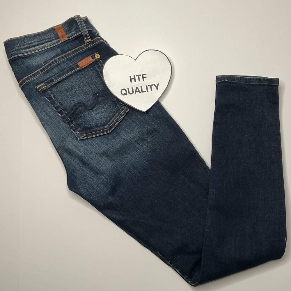 7 For All Mankind 28 Made In USA Skinny Mid-rise Jeans Leather Logo Pockets